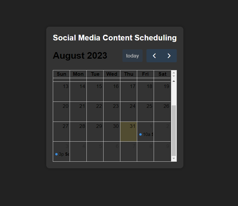 Social Media Content Scheduling screenshot